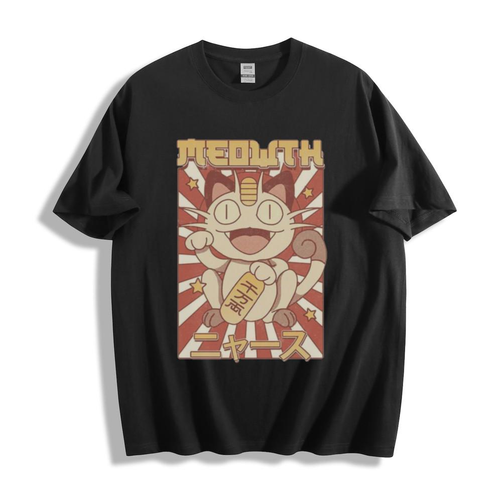 Meowth Lucky Cat Pokémon T-Shirt - Retro Maneki-Neko Design Unisex Tee