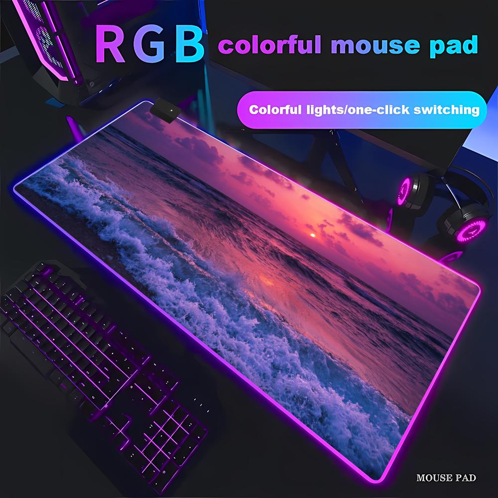 

Коврик для мыши Закат на пляже Анимация Игры Красивый RGB Игровой HD Геймер Светодиодная подсветка XXL Коврики для мыши ПК Компьютерный коврик Нескользящий Декор RGB600x300x3mm
