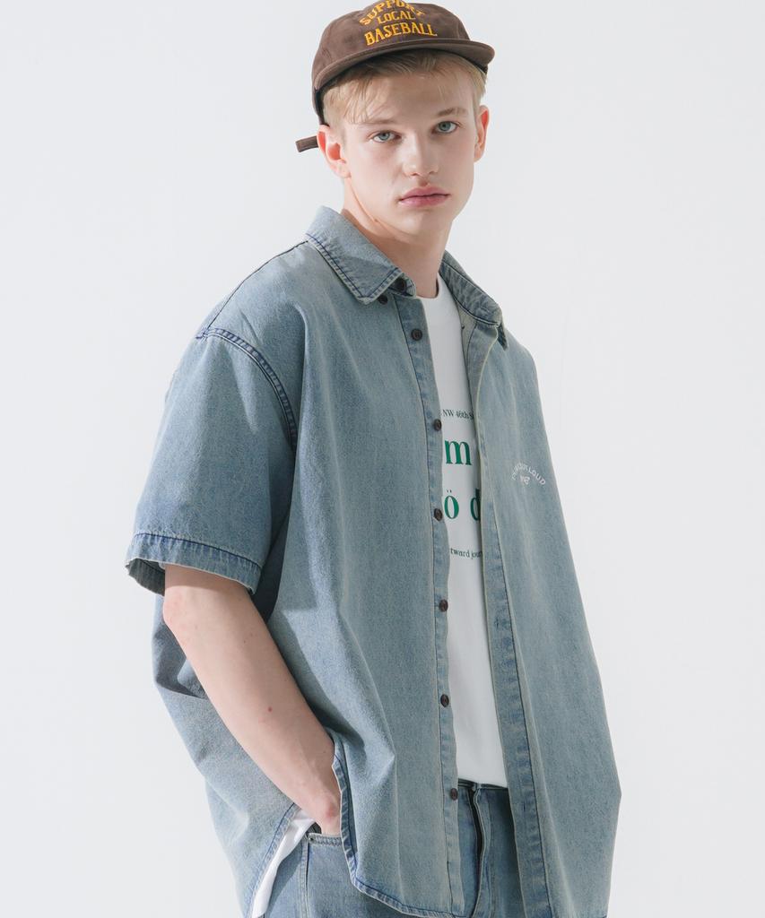 WV PROJECT Summer Loud Denim Short Sleeve Shirt Vintage Blue Mjss7663
