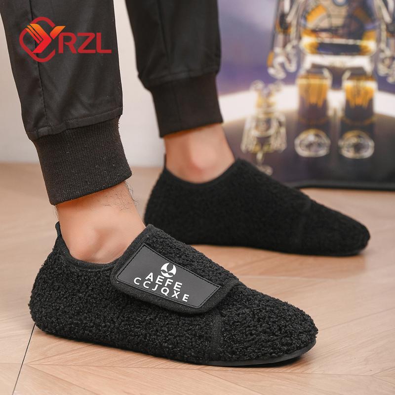 YRZL Winter Warm Plush Slippers for Men Closed Toe Soft Comfortable Cotton Shoes Male 2024 Lightweight Flat Men's Casual Shoes