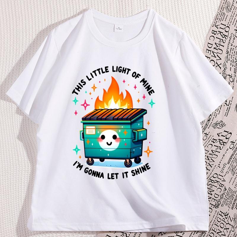 

Funny Dumpster Fire Tshirt Coton Short Sleeve T Shirt Round Neck Loose and Base Tshirt for Unisex Women Streetwear Tops 3XL