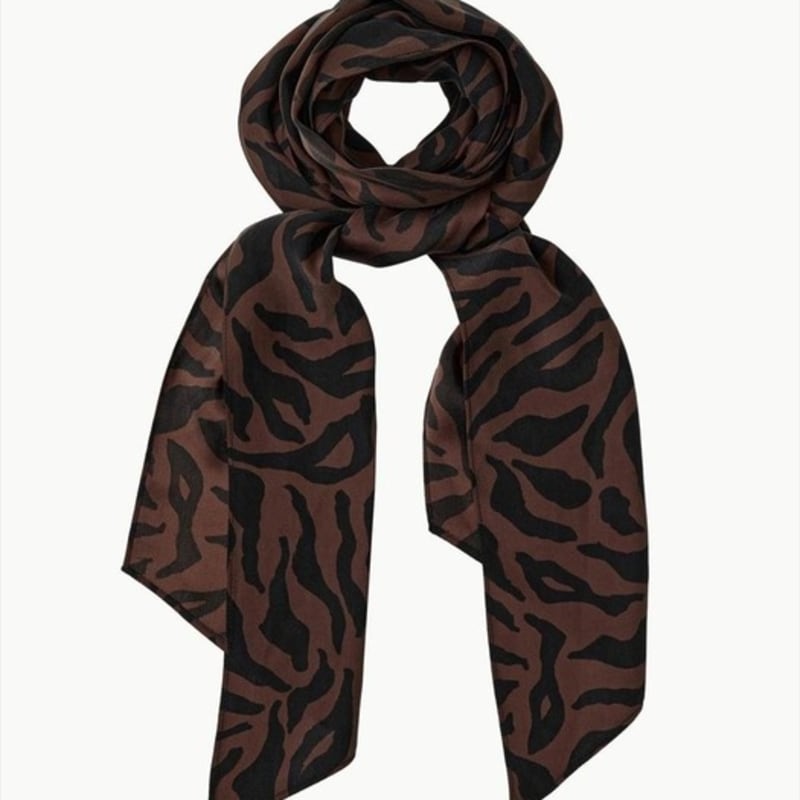 

KUME Patterned Skinny Silk Scarf, Brown one