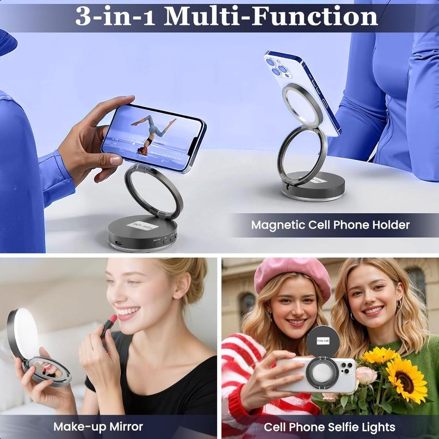 Magnetic Selfie LightPortable Selfie Ring Light for Phone iPhone LED Fill Light for Photography Video Makeup TikTok Vlog A1 Gre