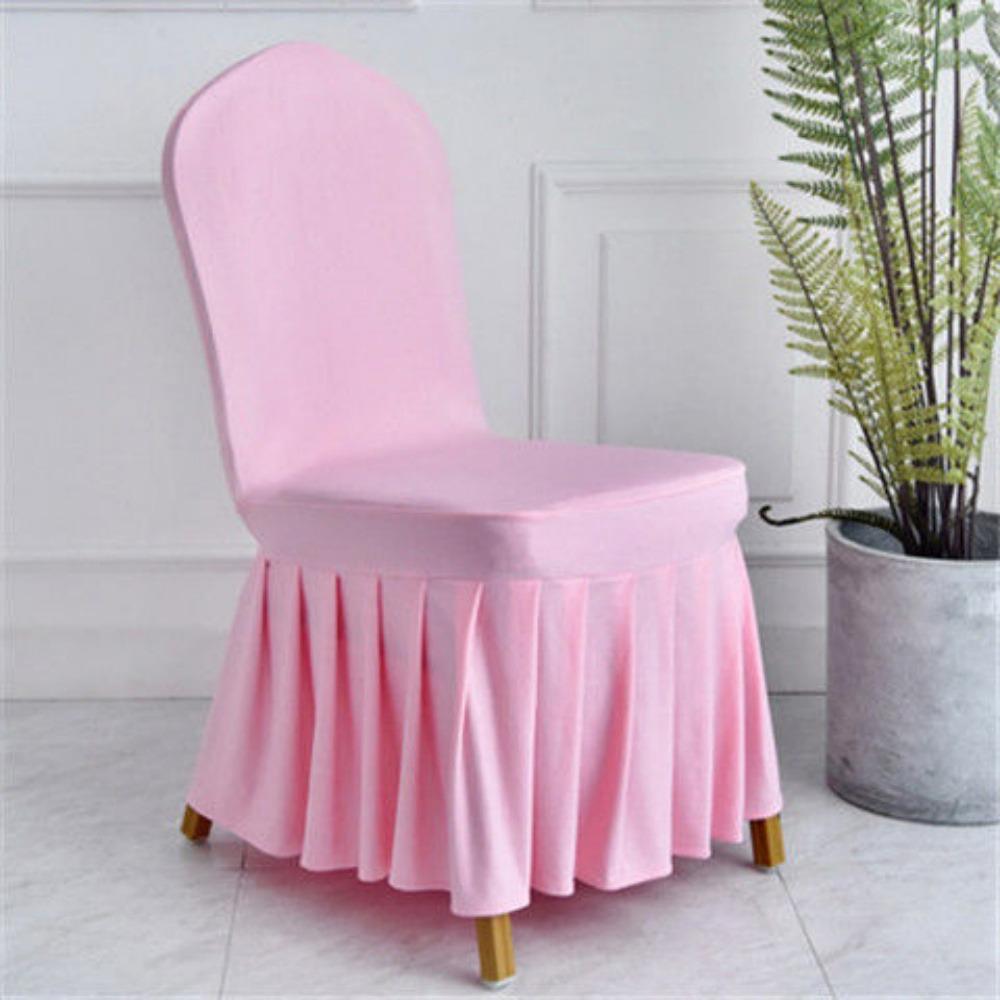 Pure Color Pleated Skirted Chair Cover Full Wrap Removable Seat Cover Dustproof Washable Elastic Chair Cover