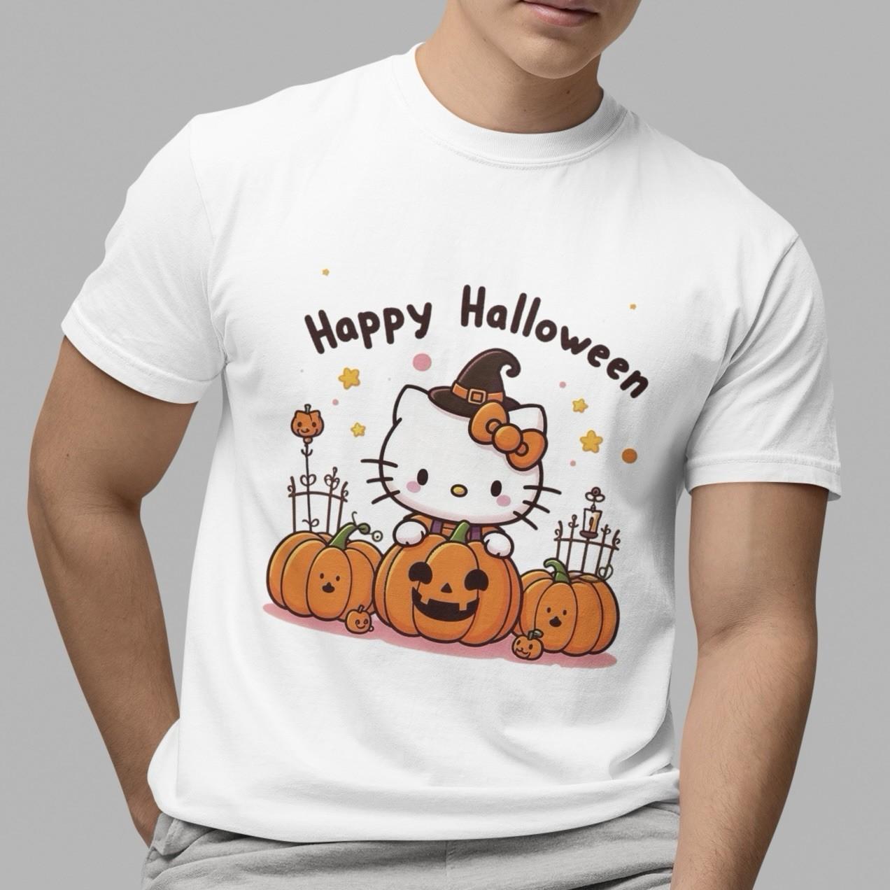 Sanrio Hello Kitty Halloween Pumpkin Cute Graphic White Casual T-Shirt Unisex S