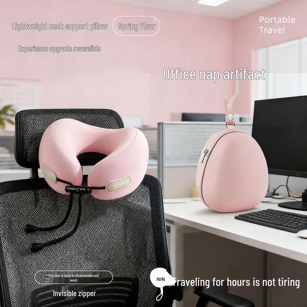U-Shaped Memory Foam Travel Pillow with Storage Box – Anti-Head Tilt Neck Support for Side Sleepers