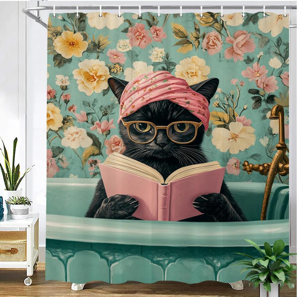 Cartoon Cute Cats And Dogs Fabric Shower Curtain Bathroom Curtain,Bathing Animal Style Home Decoration Curtain With Hooks