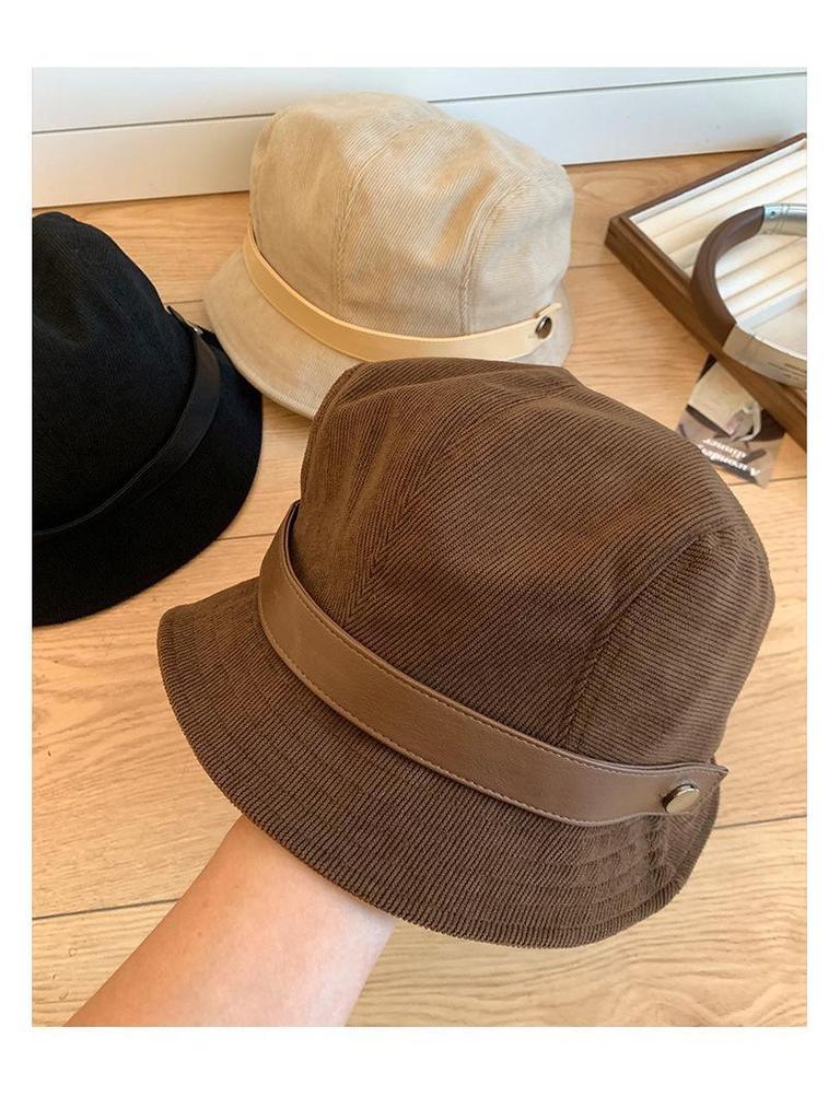 Korean Style Corduroy Fisherman Bucket Hat for Women - Trendy Autumn/Winter 2025