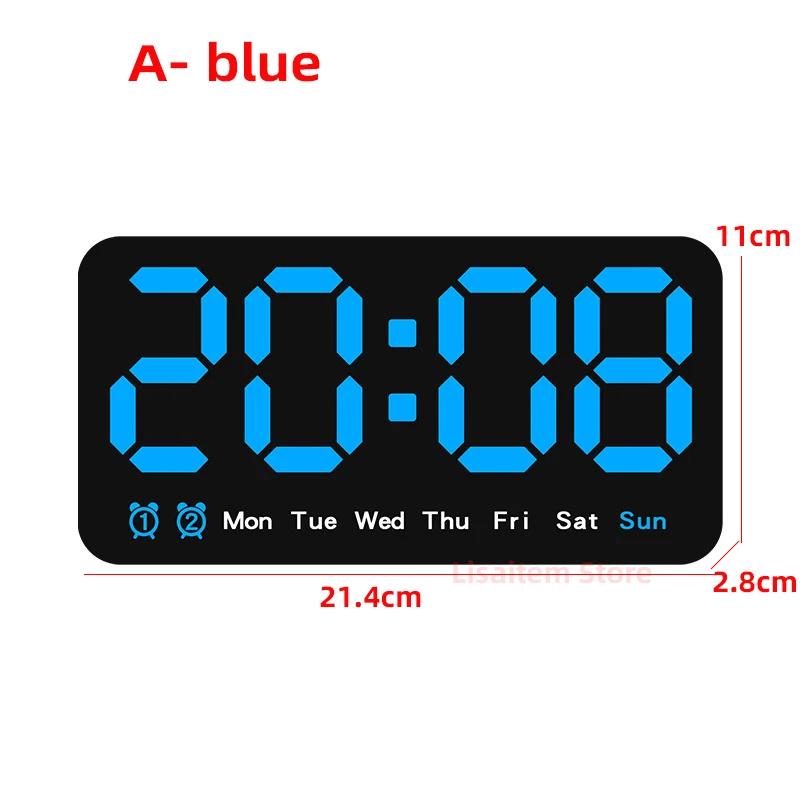 Electronic Wall Clock Temperature Date Table Clock Wall-mounted Dual Alarms Digital LED Clocks for Home Bedroom Voice Control
