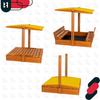 KOTARBAU® Large Wooden Sandbox with Yellow Roof, Impregnated, Closed, with Benches, Brown, 100 X 100 CM