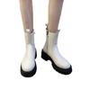 Women's Mid Calf Chelsea Boots Round Toe Lug Sole Platform Booties Shoes with Pearl Chain for Women Low Chunky Block Heel Ankle Boots With Side Zipper