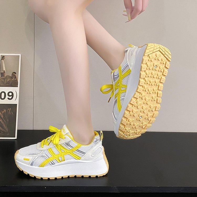 Fashion muffin dad shoes women's 2025 spring new heightening breathable casual white shoes silver mesh sneakers