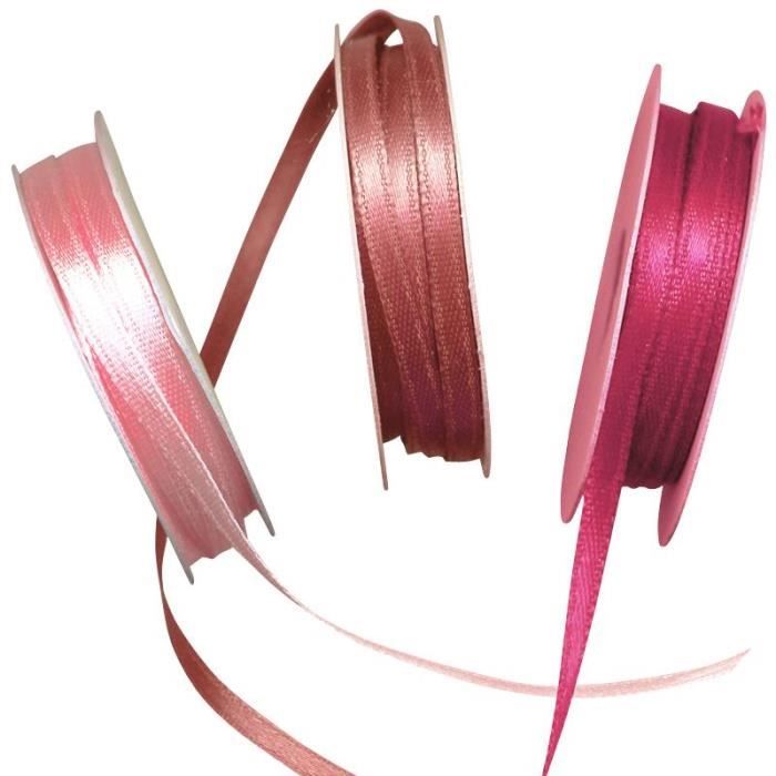 Ruban - RAYHER - 3 x 6 m - Satin 100% polyester - Rose, vieux rose, fuchsia - 3 mm de largeur