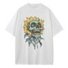 Baumwolle Oversized T-Shirt Grafik-Tees Sonnenblume Schädel Streetwear Schwerer Komfort Überschnittene Schultern Vintage T-Shirts Herren Tops