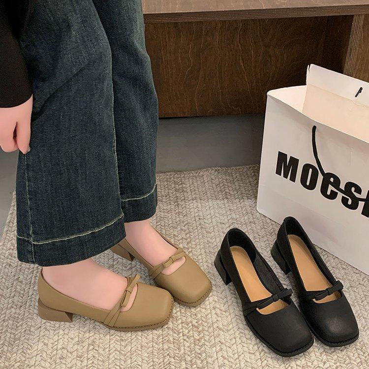 [Youshilai] Retro square head bow Mary Jane shoes women's spring 2025 new shallow mouth versatile single shoes