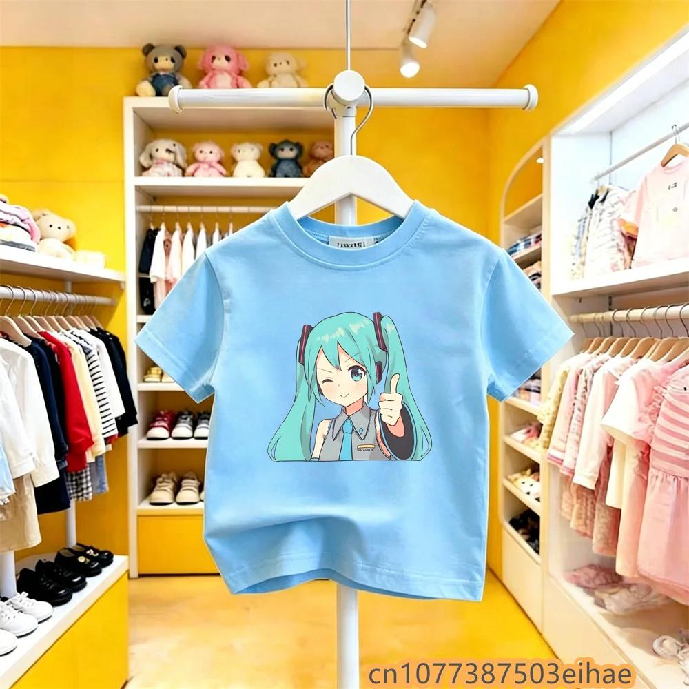 Hatsune Miku Future MIKU Line Fashion Pure Cotton Printed Short Sleeves Casual Slim Fit Clothing New Style For Boys Girls