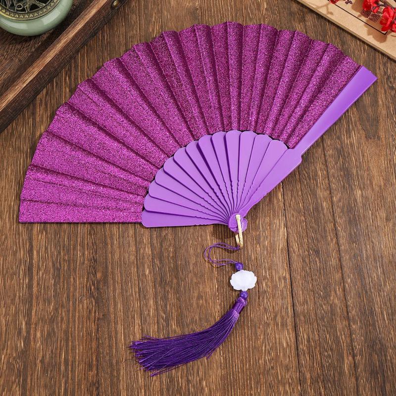 Vintage Folding Fan Chinese Style Dance Performance Hand Fans Gold Powder Plastic Fan Art Craft Gift Home Decor