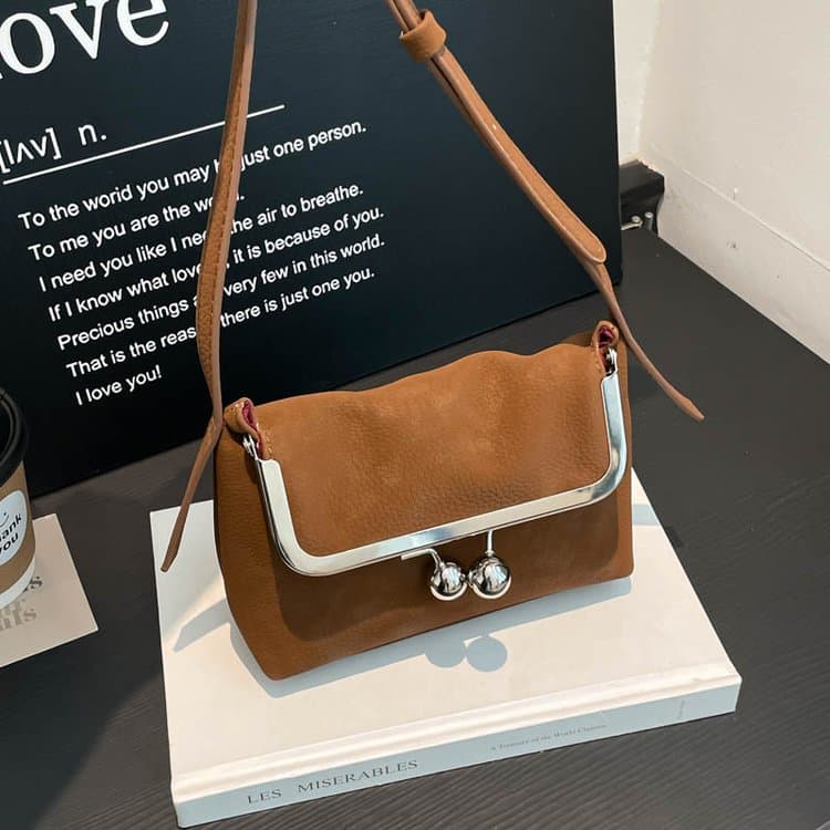 Metal clip button small square bag light luxury texture shoulder bag