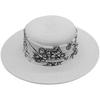 White Wide Brim French Retro Print Flat Top Top Top Hat Women'S Summer Vacation Panama Sunshade Beach Straw Hat