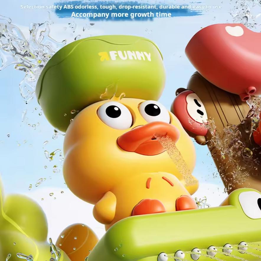 Adorable Little Yellow Duck Bath Tub Toy Lion Waterwheel Children Fun in Shower Bathtub With Suction Cup in Kid Gift