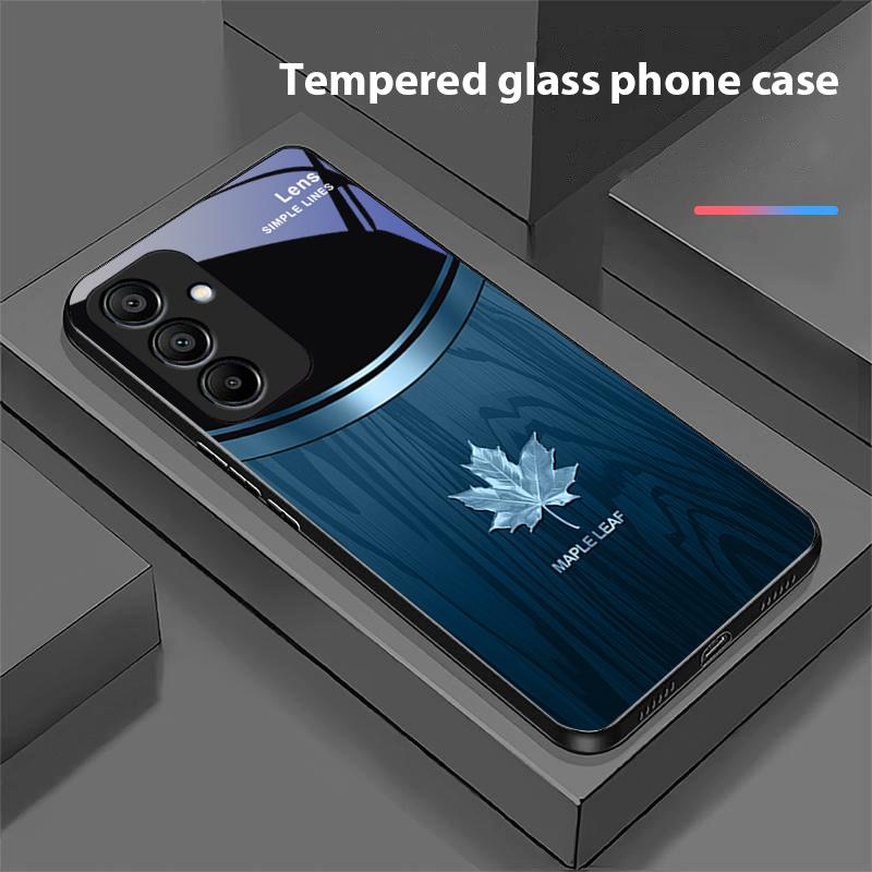 Holzmaserung Ahornblatt Für Samsung Galaxy A15 5G 54 4G 51 50 24 35 90 71 12 51 53 52S 80 22 34 Schwarz Gehärtetes Glas Handyhülle