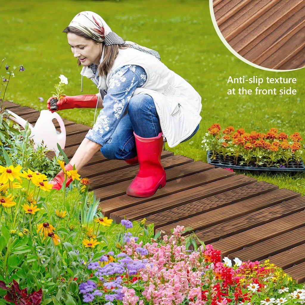 Rustykalna drewniana ścieżka ogrodowa z powierzchnią antypoślizgową - Rozwijany wzór z kłód, Dekoracyjny chodnik zewnętrzny do ogrodu, na plażę, na wesele i na patio