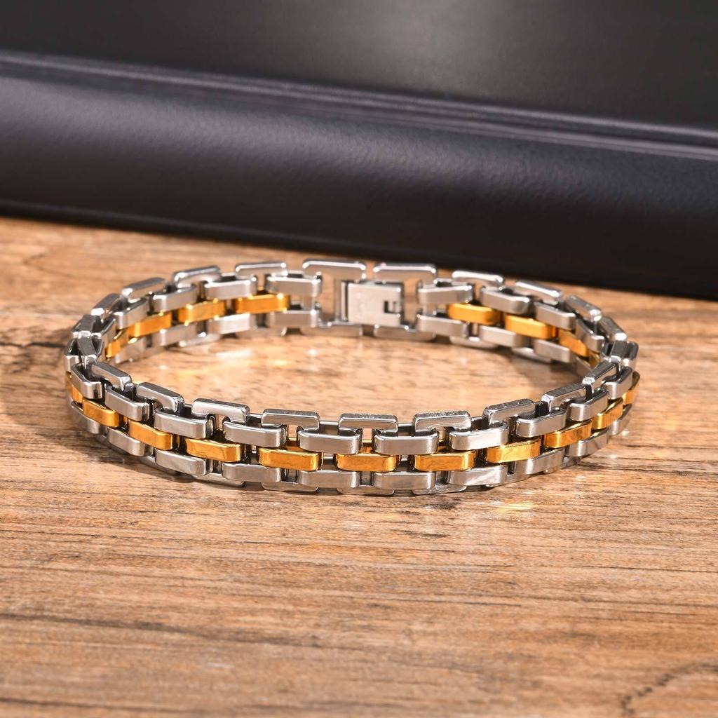 Stylish Strap Chain Bracelets for Men Boys,Waterproof Stainless Steel Thick Chain Wristband,Father's Day Husband Dad Gift