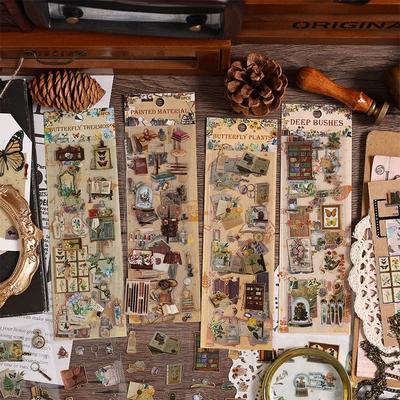 3pcs/set Laser Transparent Waterproof Retro PET Stickers for Hand Account Material Student Stationery Stickers Scrapbooking