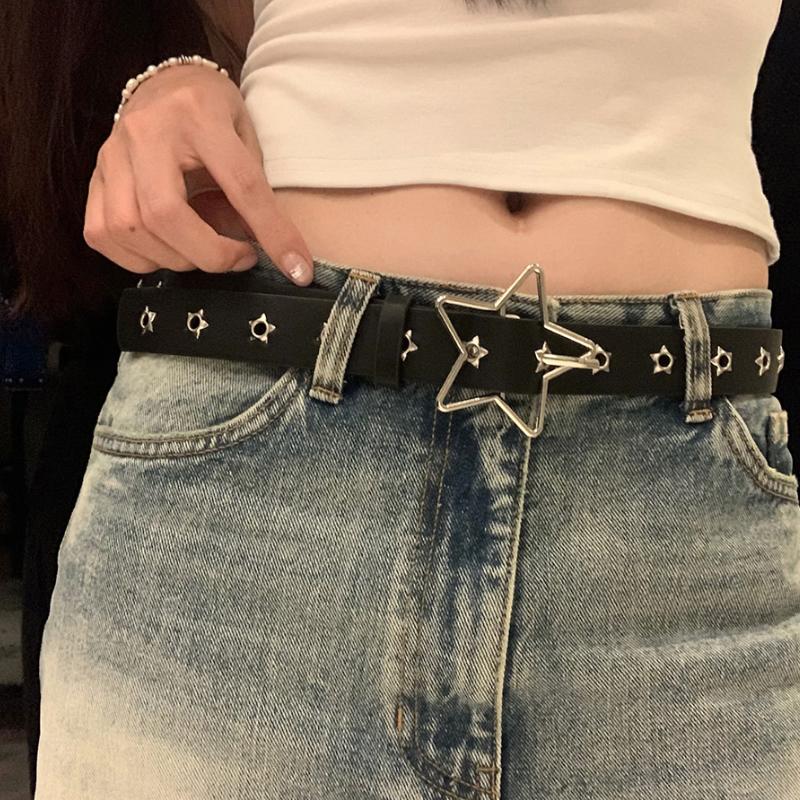 Y2K Punk Star-Studded Wide Belt - Multi-Strap Hole Adjustable Waistbelt for Women's Jeans, Alternative Gothic Accessory