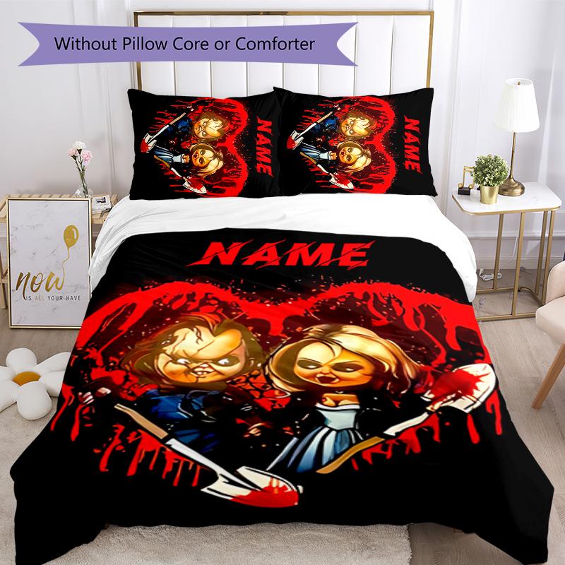 3pcs Custom Name Chucky Bedding Set Duvet Cover Closure Includes 1 Duvet Cover & 2 Pillowcases for All Seasons Bedroom Decor
