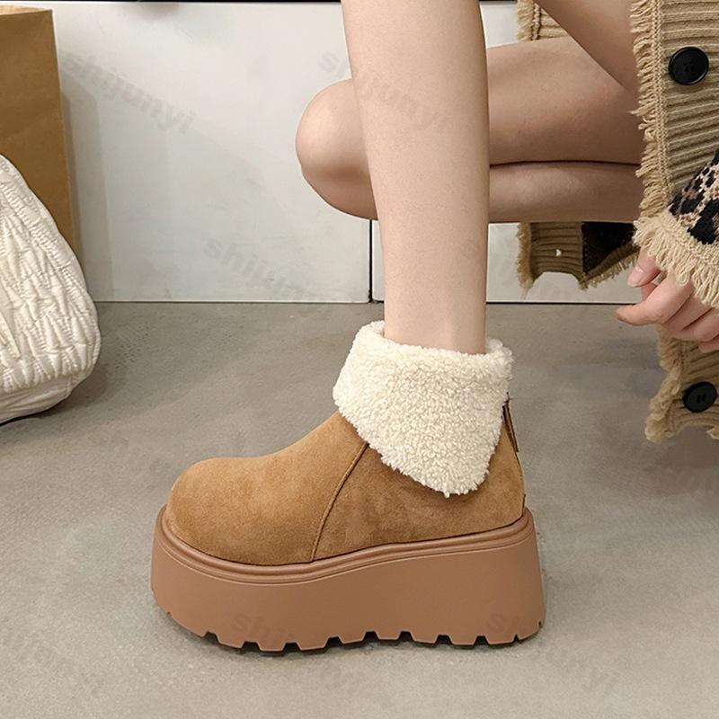 Fashion Women's Height Increase Snow Boots 2025 Winter Plush Thicken Warm Short Boots Comfortable Fashion Outdoor Non Slip Cotton Shoes