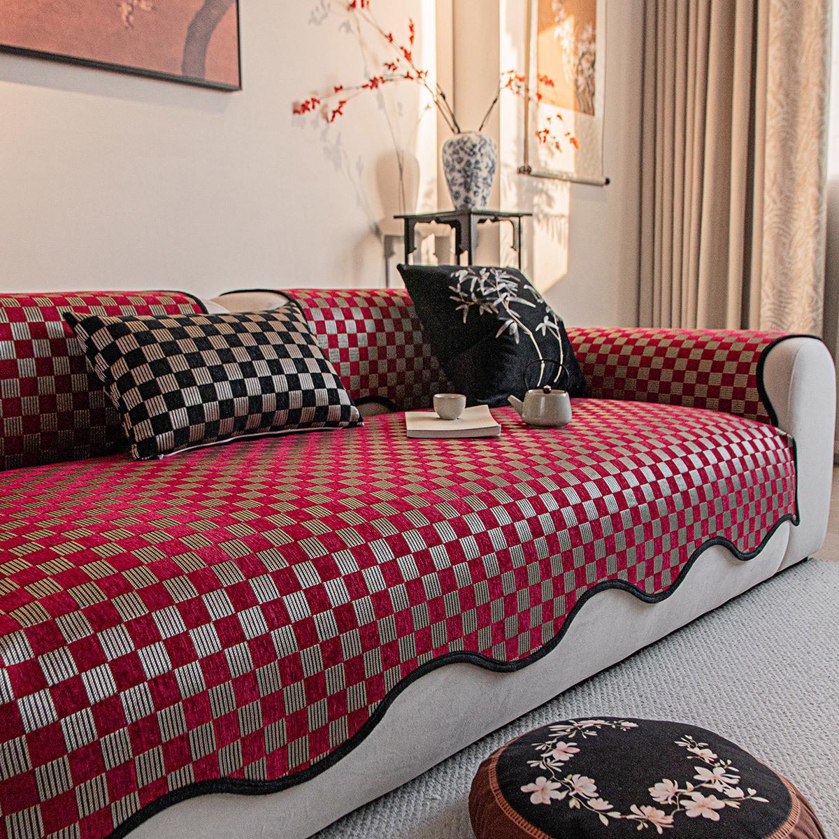 Irregular Edges High-End Feel Sofa Cushion Chessboard Pattern Simple Retro Sofa Cover Four Seasons Universal Anti Slip Seat Mat 70x70cm