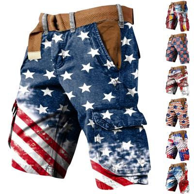 Calções de Trabalho Masculinos Estampados com Multi Bolsos para o Dia da Independência