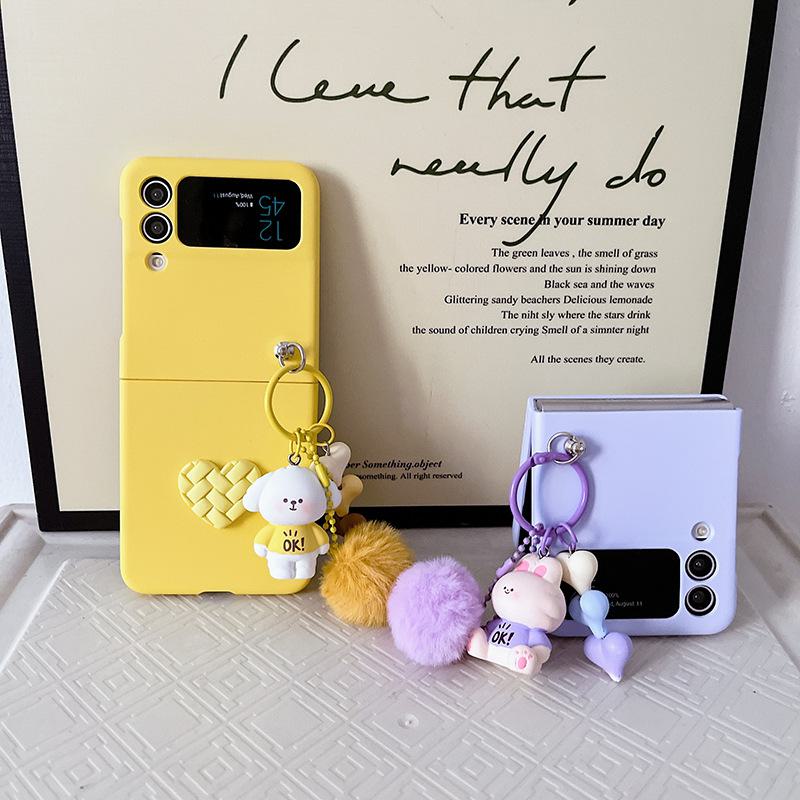 Samsung Galaxy Z Flip3/4 Cartoon Doll Fur Ball Diamond Love Protective Cover - Anti-fall Case.