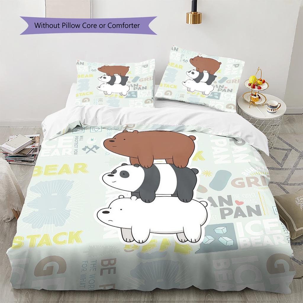 We Bare Bears Pattern Bedding Quilt Set  Home Decoration  Gift (1 * duvet cover + 2 * pillowcase  without core)