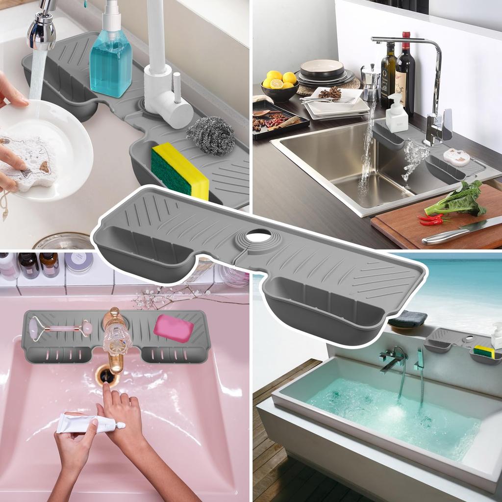 Silicone Sink Splash Guard Waterproof And Mildew-Proof Mat Draining Organization Plate For Kitchen Sink Storage Accessory Tools