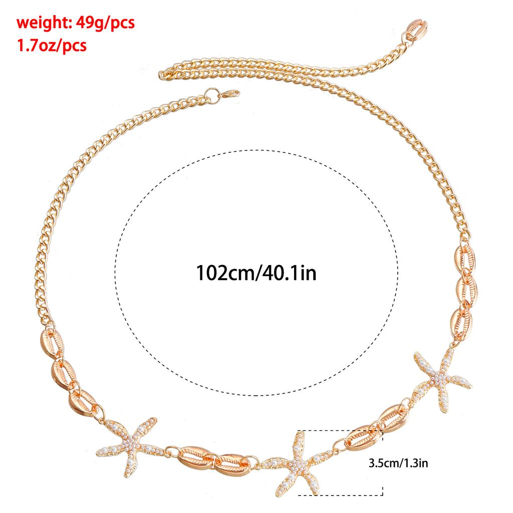 Sweet and cool Spice Girls Wind Shell Starfish Pendant Single Layer Waist Chain Sexy Street Shoot European and American Single Circle Metal Body Chain