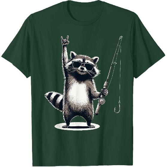 Raccoon Fisherman Men Women Kids Funny Fishing T-Shirt