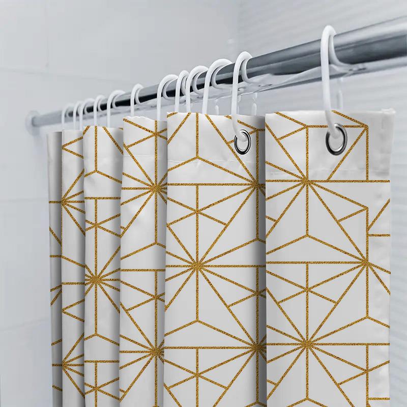 Modern Geometric Shower Curtain With Gold Lines Home Decor Bathroom Accessories For Kids Bathrooms Easy Hanging Rod Set Included