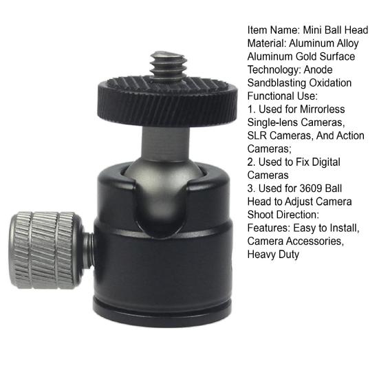 Mini Ball Head for GoPro for Osmo 360 Degree Rotatable Aluminum Alloy 46026 Screw LED Video Light Cell Phone DSLR