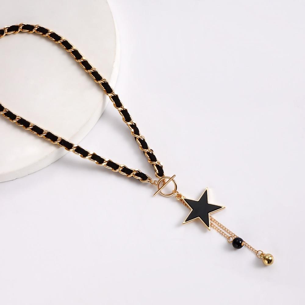 Zinc Zinc Alloy Flannel Wrapped Choker Black Star Tassel Necklace Love Heart Fritillary Necklace  Women