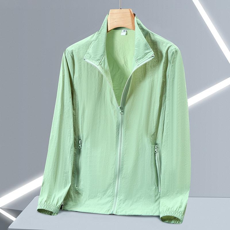 Outdoor summer sun protection shirt for men and women, plus size mom's outfit, thin breathable stand-collar skin shirt, sun-protective jacket