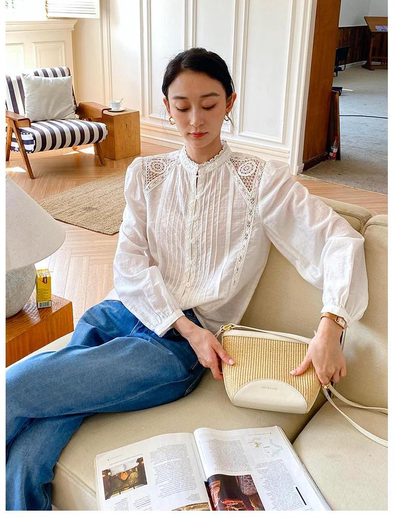 Autumn Women's French Long Sleeve White Shirt - Chic Socialite Style for European & American Fashion