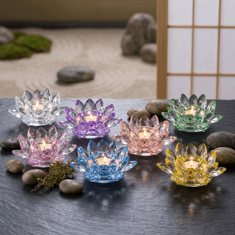 Glass Crystal Lotus Candle Holder Hoom Decor Lotus Figurines Candle Stand  Dinner Decor
