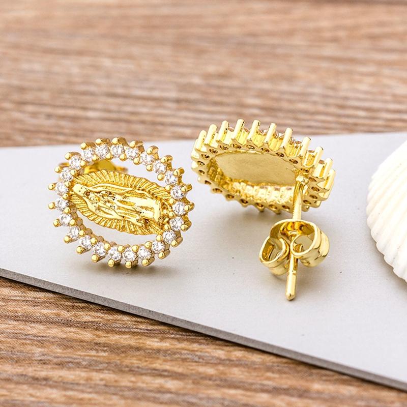 Fashion Female Luxury Crystal Round Stud Earrings Vintage Gold Color Wedding Party Jewelry Copper Zircon Crystal Stone Earrings