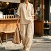 Completi Estivi da Relax a 2 Pezzi per Donna con Scollo a V, Manica Corta e Pantaloni a Gamba Larga, Set Casual per Viaggi e Vacanze