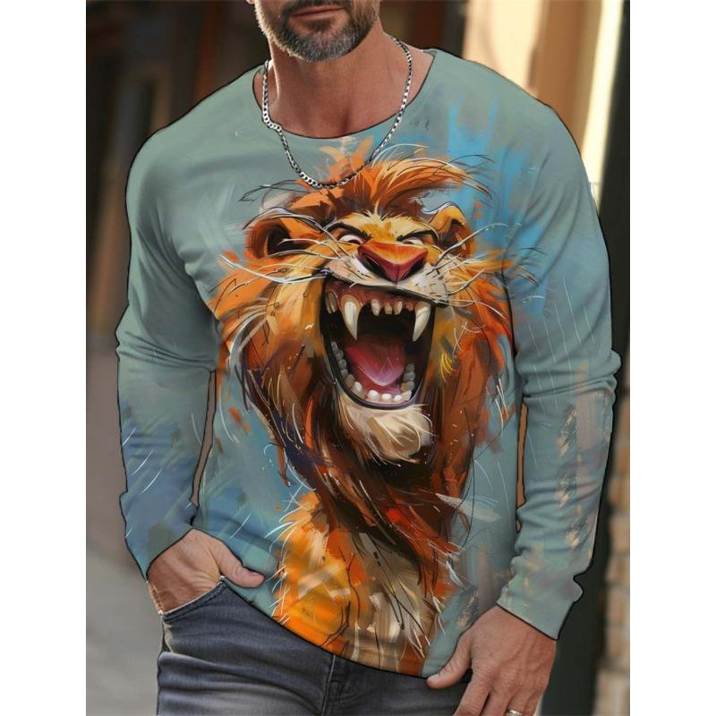 Fashion Animal Tiger Wolf Pattern 3D Printed Men's T-shirt Autumn New Men's Long Sleeves T-Shirt Casual Oversized Pullover  Tops