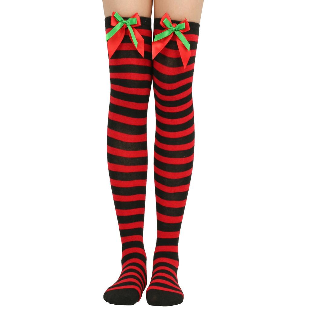 Women's Bowknot Christmas Stockings Over-the-Knee Socks