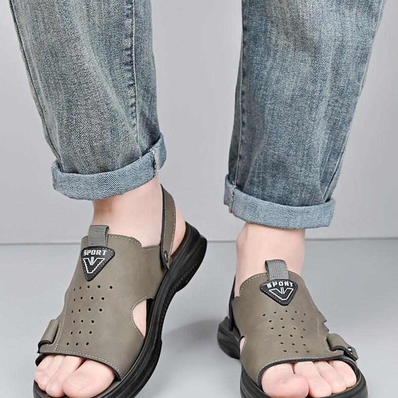 2025 summer new sandals men's leather beach shoes non-slip outer wear large size men's casual sandals