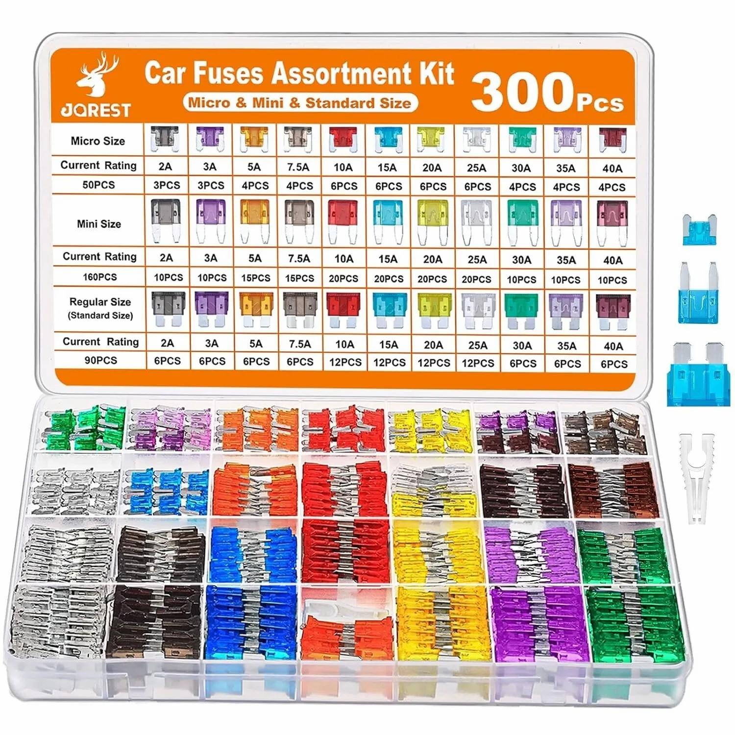 

300Pcs Car Truck Fuse Assortment Kit (90 Standard+160 Mini+50 Micro Fuses) Type A
